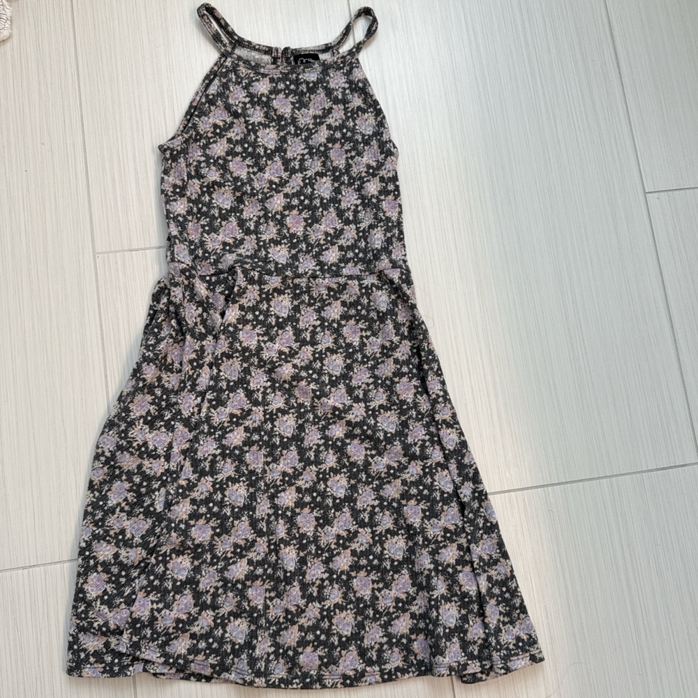 Source Unknown Floral Midi Dress - Black and Purple
